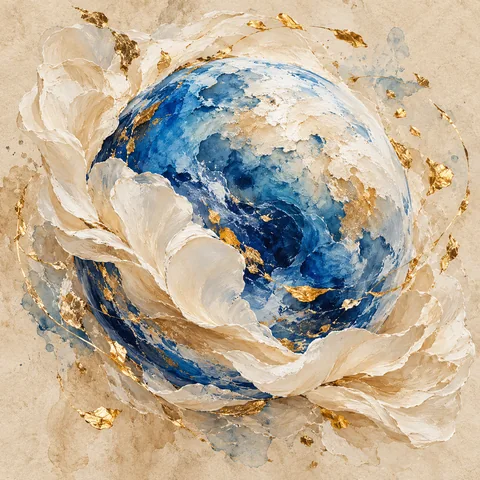 Blue and gold cover illustration for Love the world